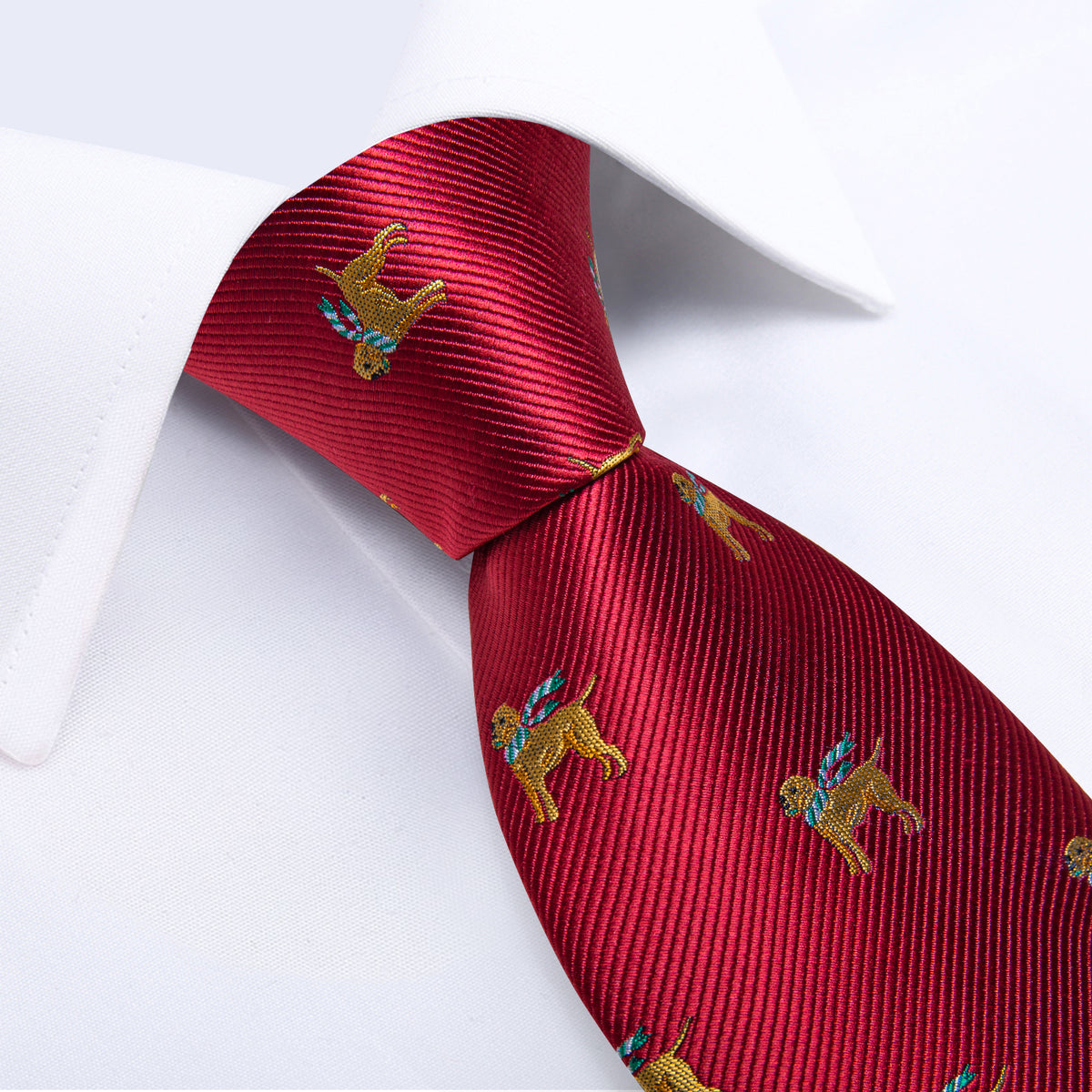 Red and Yellow Dogs Tie, Pocket Square, Cufflinks and Tie Clip tie sets - Sophisticated Gentlemen