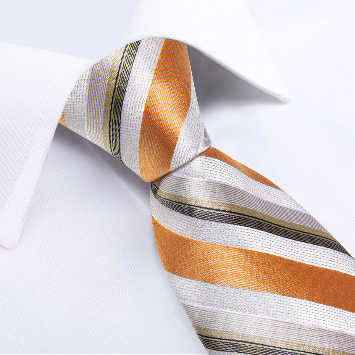 Orange, White and Green Tie, Pocket Square, Cufflinks and Tie Clip tie sets - Sophisticated Gentlemen