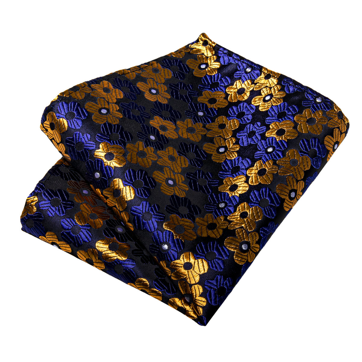 Blue, Yellow and Black Floral Silk Tie, Pocket Square and Cufflinks tie sets - Sophisticated Gentlemen