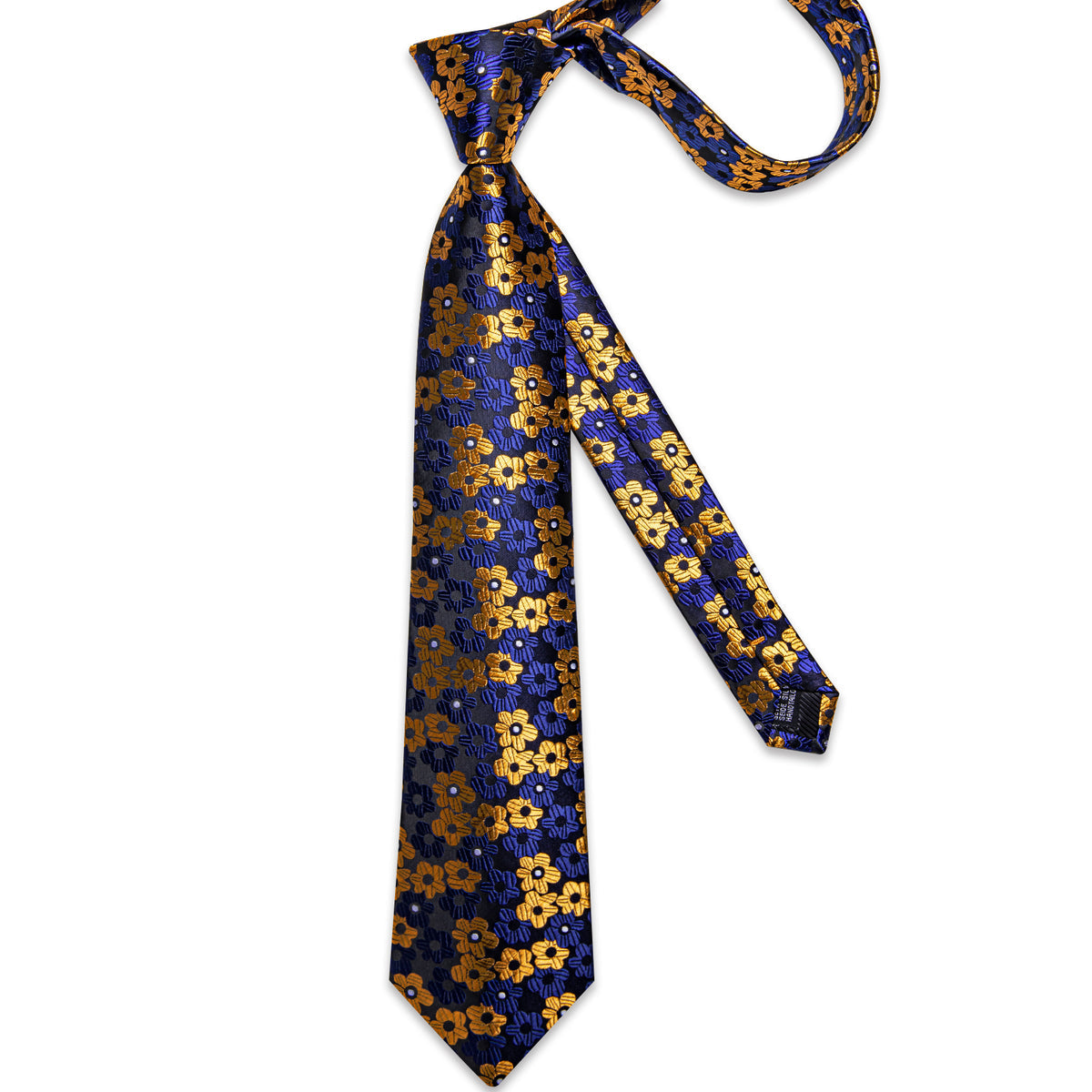 Blue, Yellow and Black Floral Silk Tie, Pocket Square and Cufflinks tie sets - Sophisticated Gentlemen