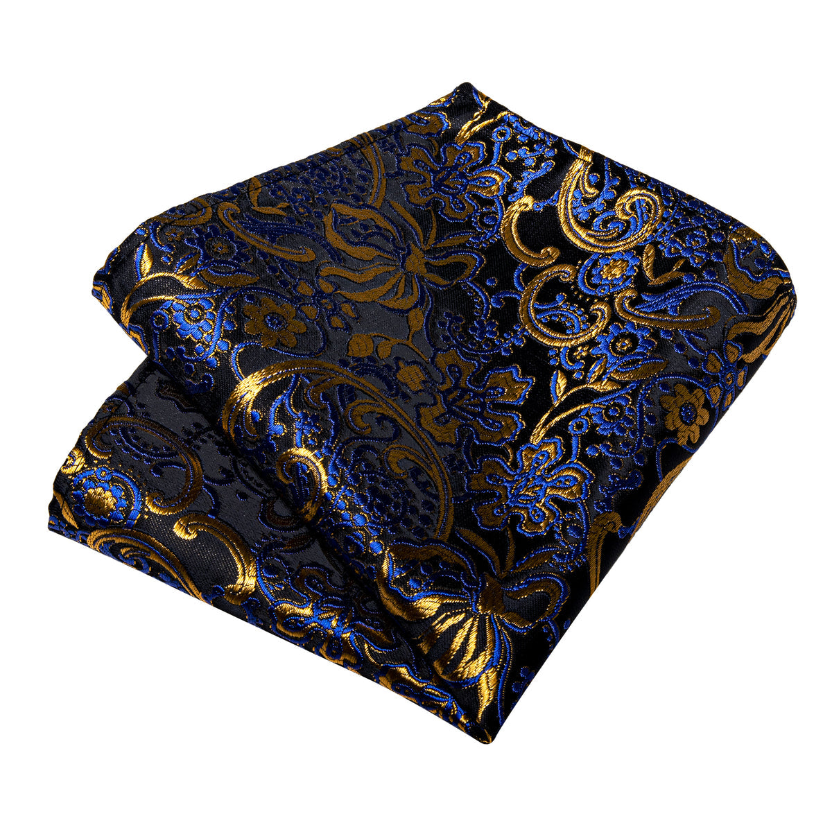 Elegant Black, Blue, and Gold Floral Silk Tie, Pocket Square and Cufflinks tie sets - Sophisticated Gentlemen