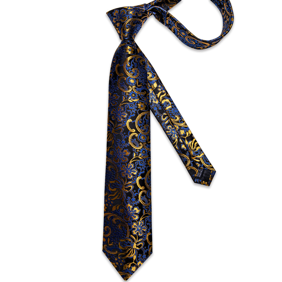 Elegant Black, Blue, and Gold Floral Silk Tie, Pocket Square and Cufflinks tie sets - Sophisticated Gentlemen
