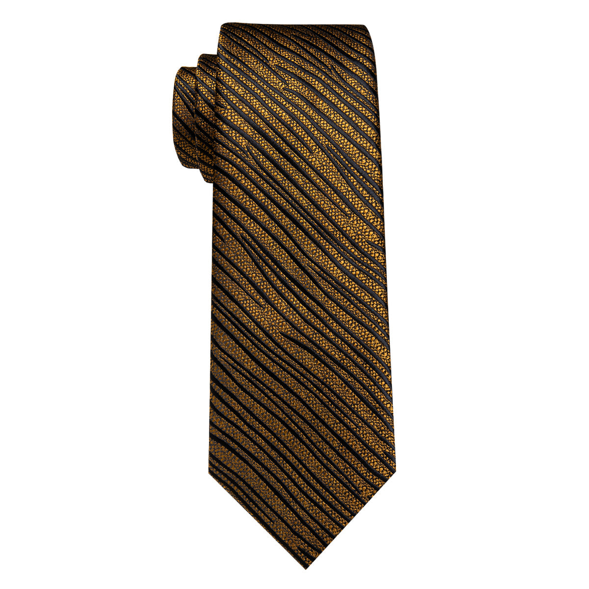 Gold and Black Striped Silk Tie, Pocket Square and Cufflinks tie sets - Sophisticated Gentlemen