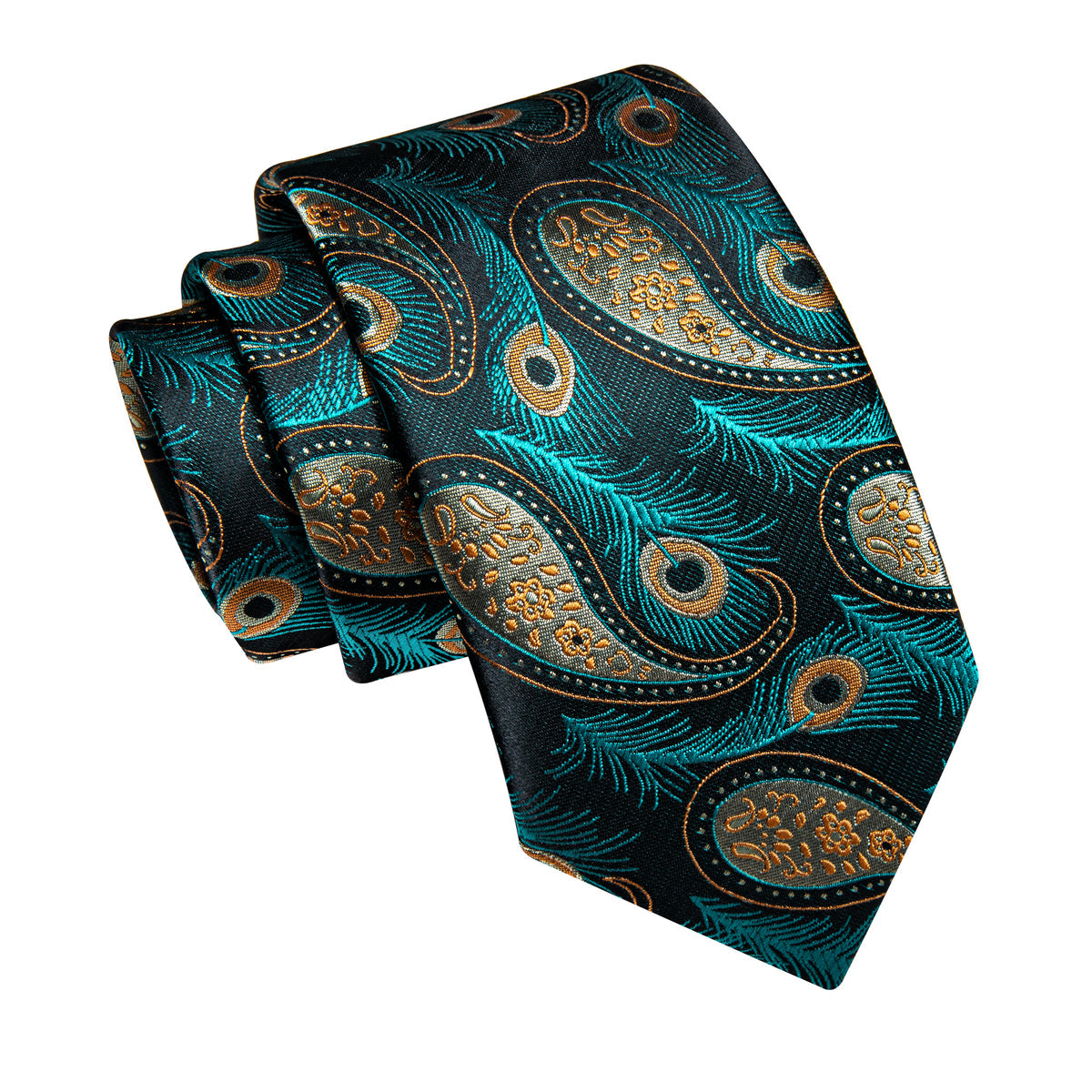 Blue, Green and Yellow Feather Silk Tie, Pocket Square and Cufflinks tie sets - Sophisticated Gentlemen