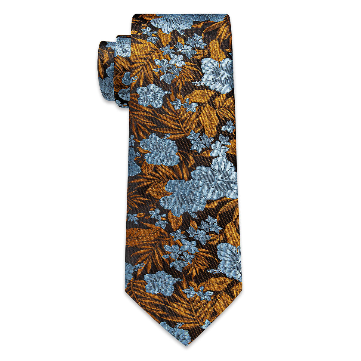 Blue and Gold Floral Silk Tie, Pocket Square and Cufflinks tie sets - Sophisticated Gentlemen