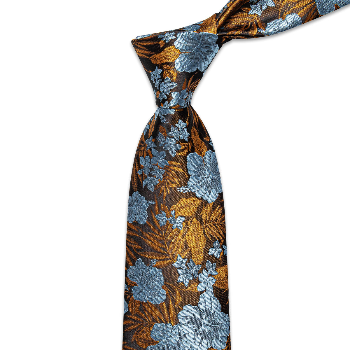 Blue and Gold Floral Silk Tie, Pocket Square and Cufflinks tie sets - Sophisticated Gentlemen
