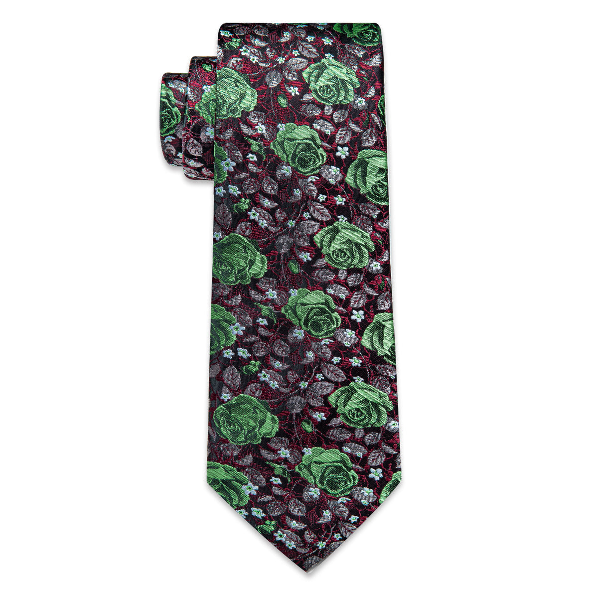 Green, Red and Black Floral Silk Tie, Pocket Square and Cufflinks tie sets - Sophisticated Gentlemen