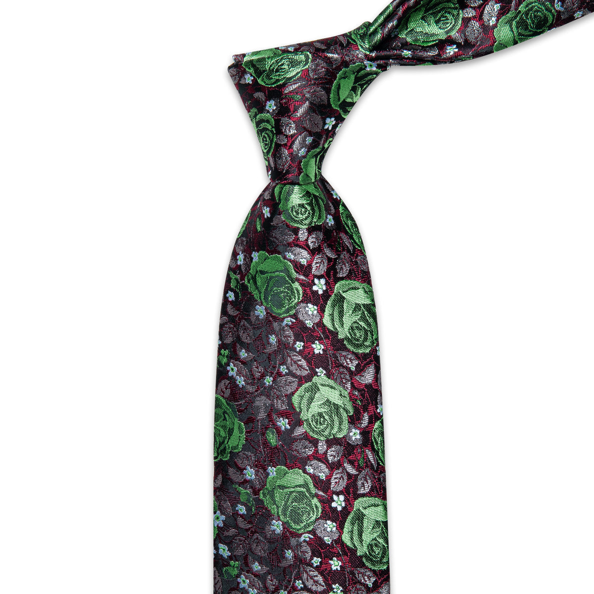 Green, Red and Black Floral Silk Tie, Pocket Square and Cufflinks tie sets - Sophisticated Gentlemen