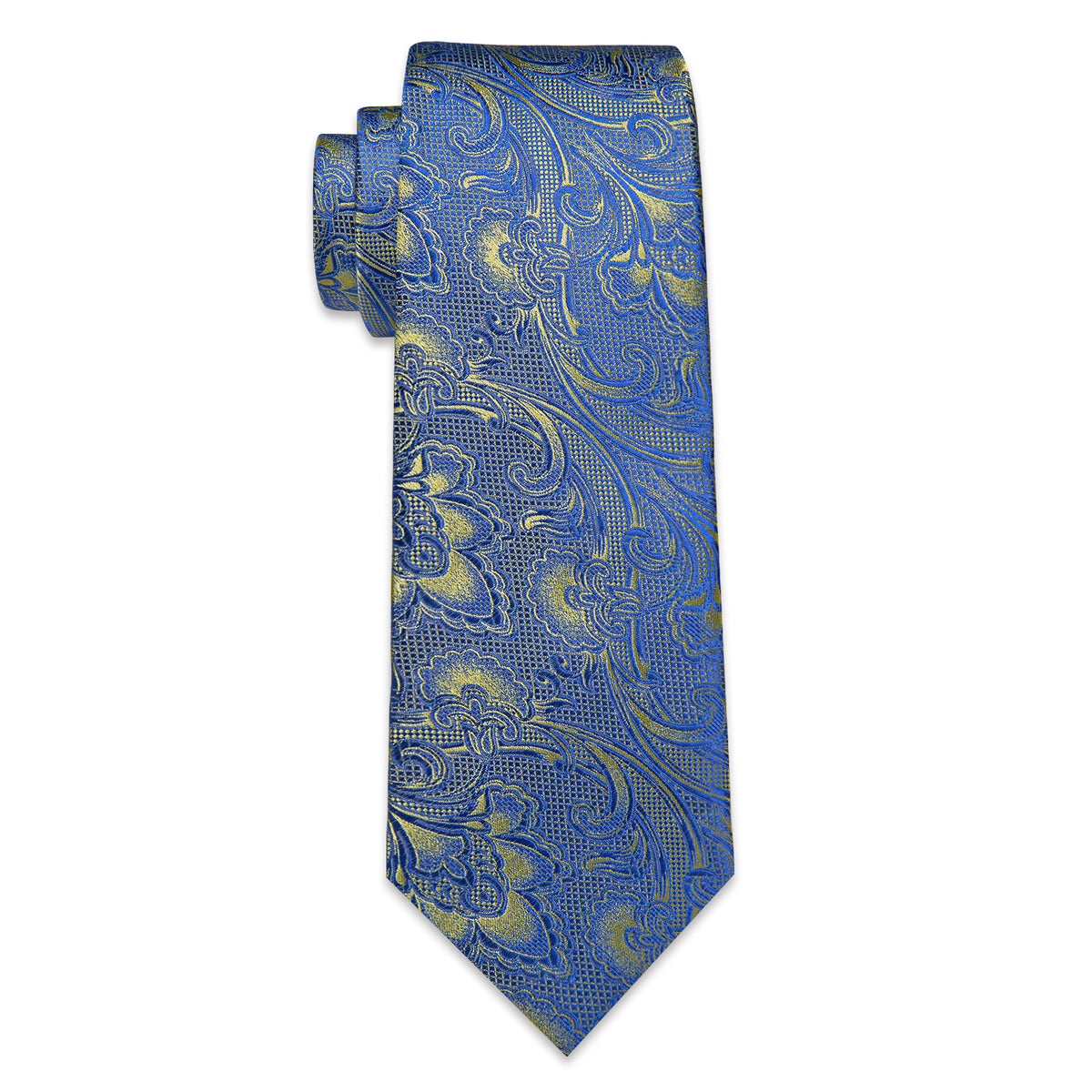 Blue and Yellow Paisley Silk Tie, Pocket Square and Cufflinks tie sets - Sophisticated Gentlemen