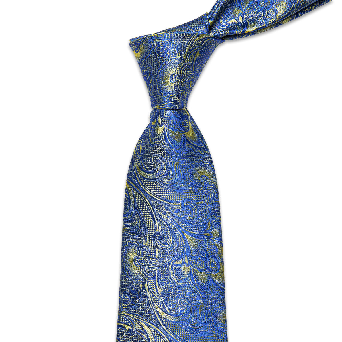 Blue and Yellow Paisley Silk Tie, Pocket Square and Cufflinks tie sets - Sophisticated Gentlemen