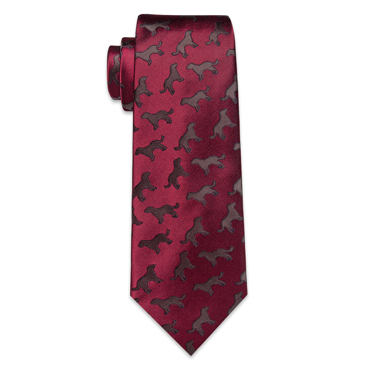 Burgundy Silk Dog Motif Tie, Pocket Square and Cufflinks tie sets - Sophisticated Gentlemen
