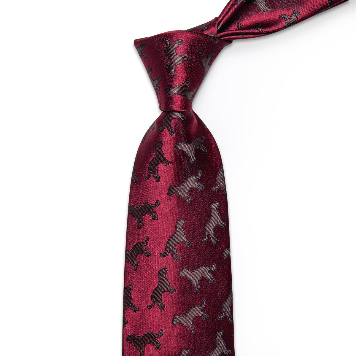 Burgundy Silk Dog Motif Tie, Pocket Square and Cufflinks tie sets - Sophisticated Gentlemen