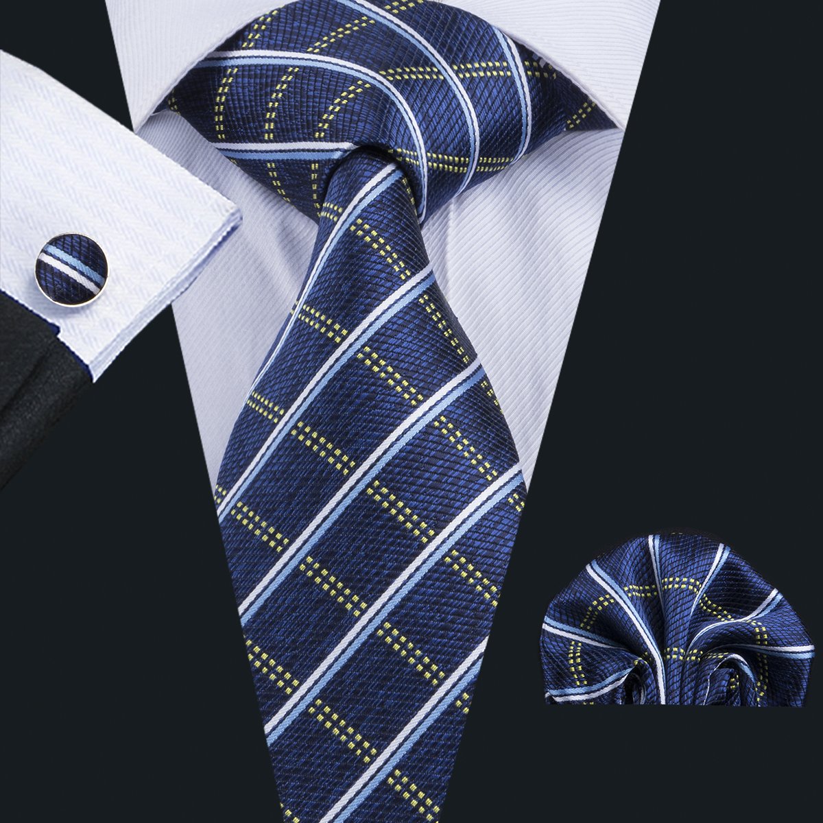 Royal Blue Plaid Tie, Pocket Square and Cufflinks Set tie sets - Sophisticated Gentlemen
