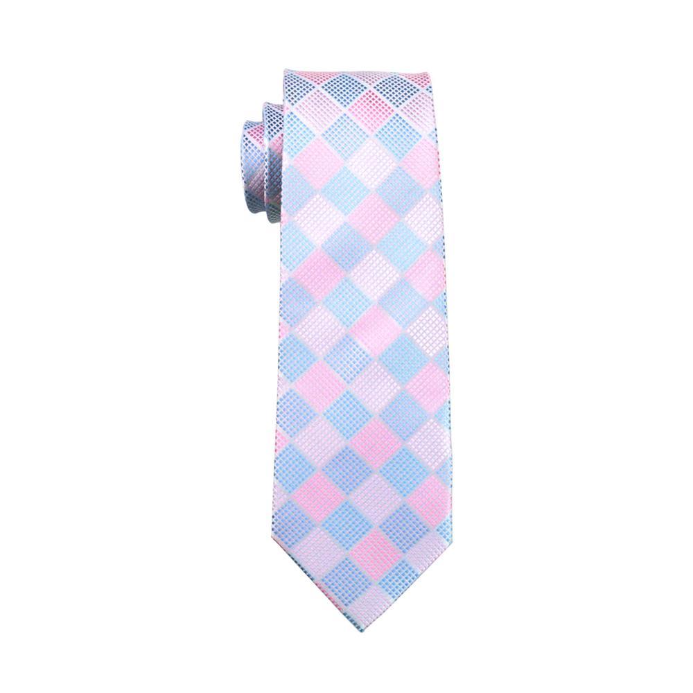 Sky Blue Pink Plaid Tie, Pocket Square and Cufflinks Set tie sets - Sophisticated Gentlemen