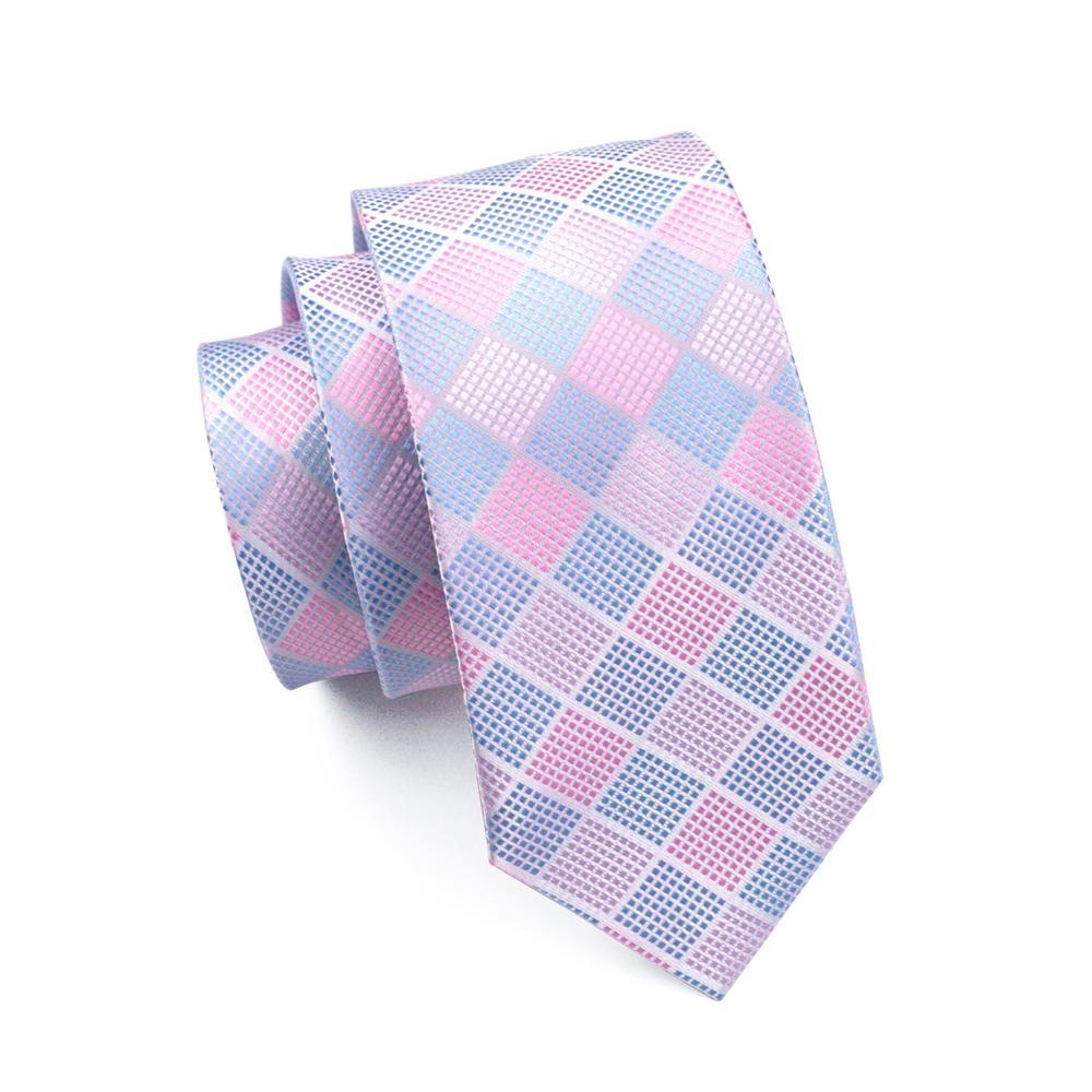 Sky Blue Pink Plaid Tie, Pocket Square and Cufflinks Set tie sets - Sophisticated Gentlemen
