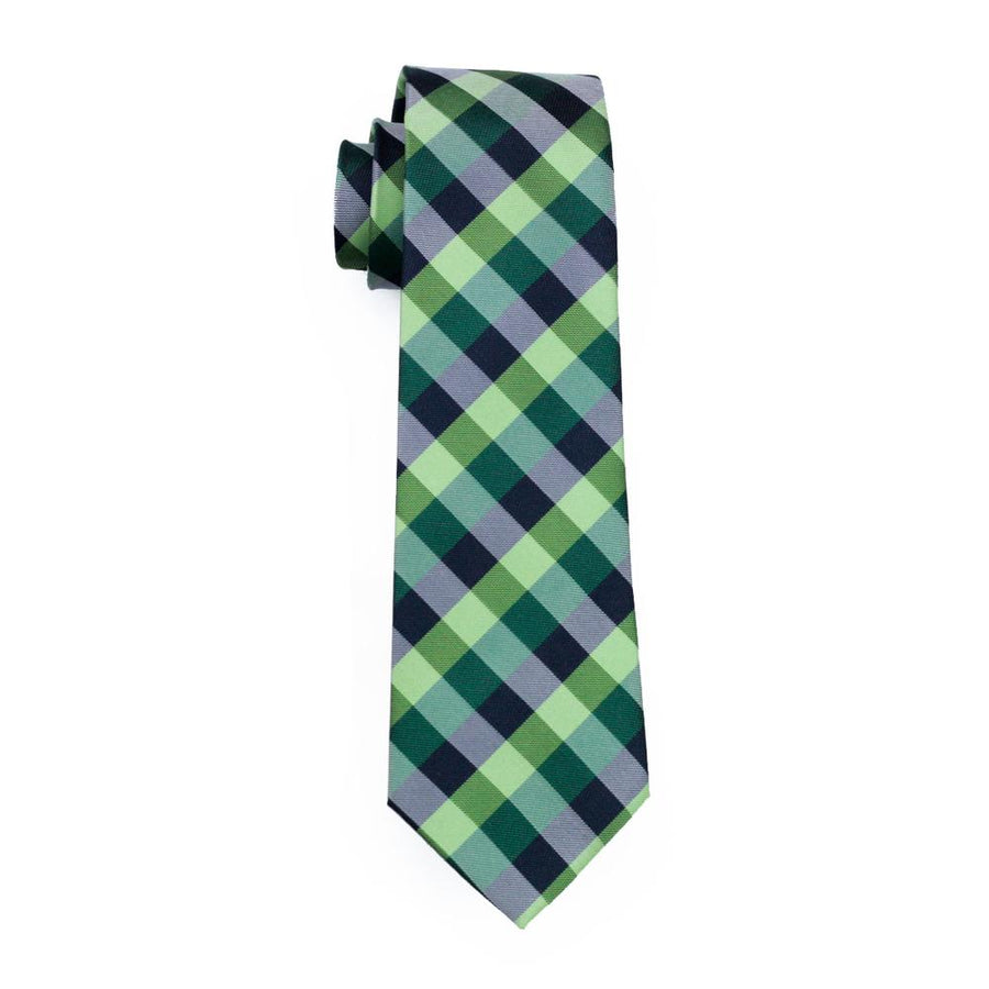 Green Plaid Silk XL Tie, Pocket Square and Cufflinks tie sets - Sophisticated Gentlemen