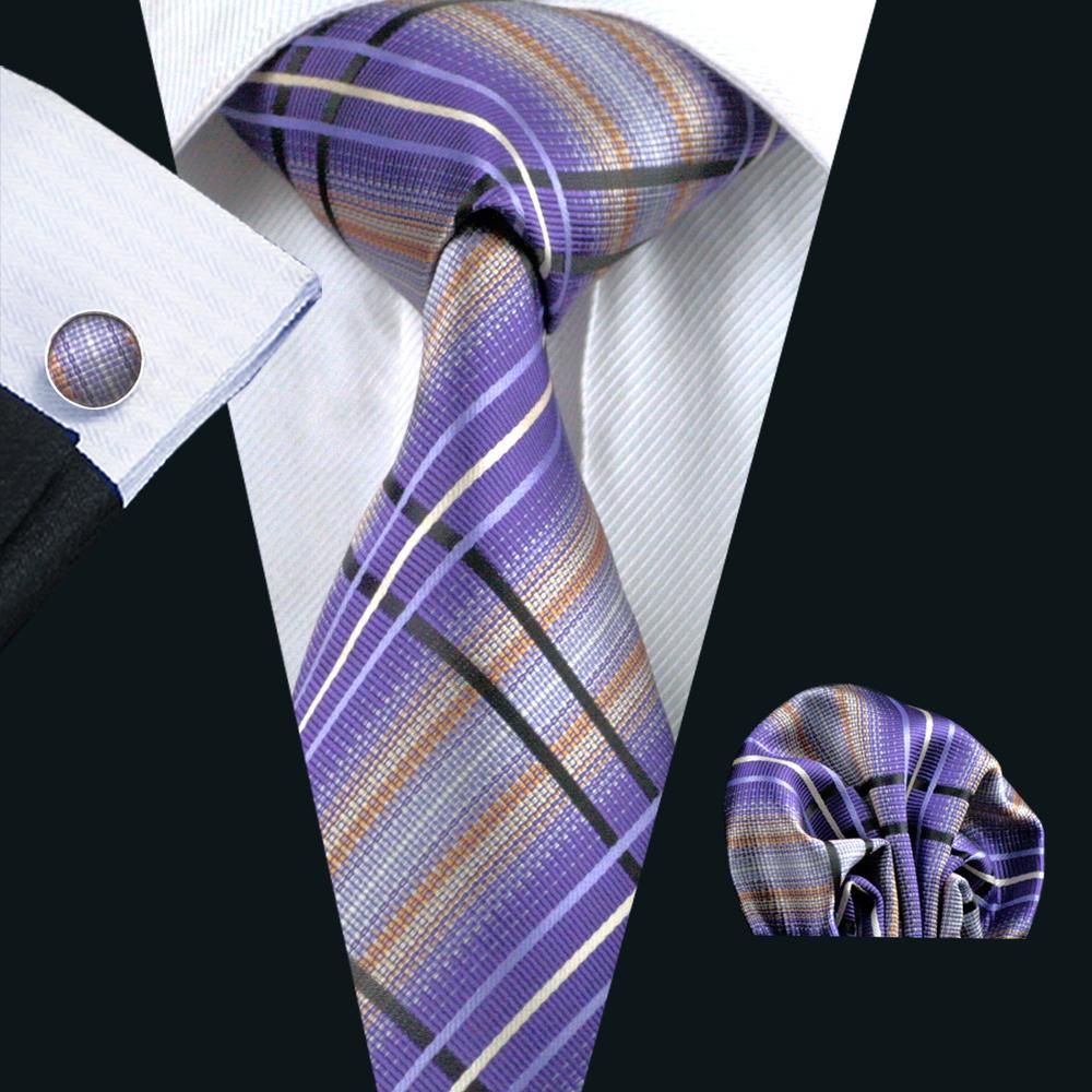 Purple Beige Striped Silk Tie, Pocket Square and Cufflinks Set tie sets - Sophisticated Gentlemen
