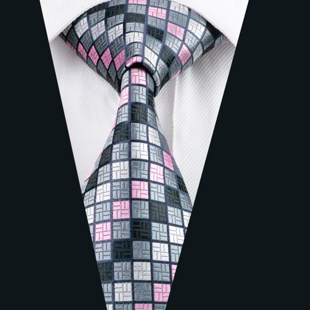 Pink and Gray Plaid Silk Tie, Pocket Square and Cufflinks Set tie sets - Sophisticated Gentlemen