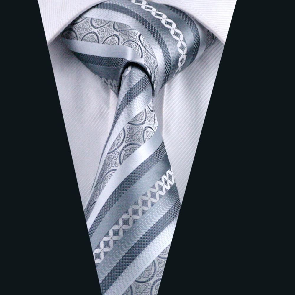 Silver Gray Striped Tie, Pocket Square and Cufflinks Set tie sets - Sophisticated Gentlemen