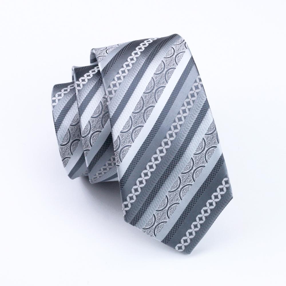 Silver Gray Striped Tie, Pocket Square and Cufflinks Set tie sets - Sophisticated Gentlemen