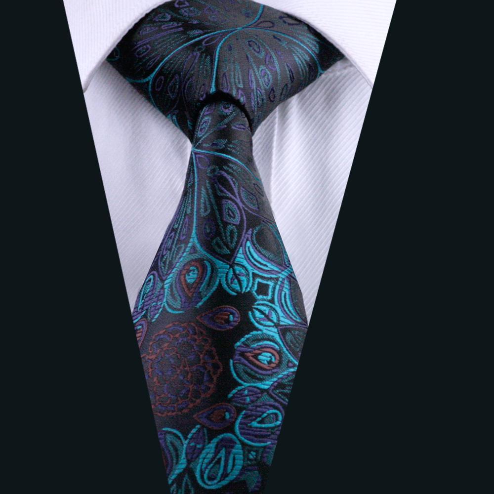 Cyan Black Paisley Silk Tie, Pocket Square and Cufflinks Set tie sets - Sophisticated Gentlemen