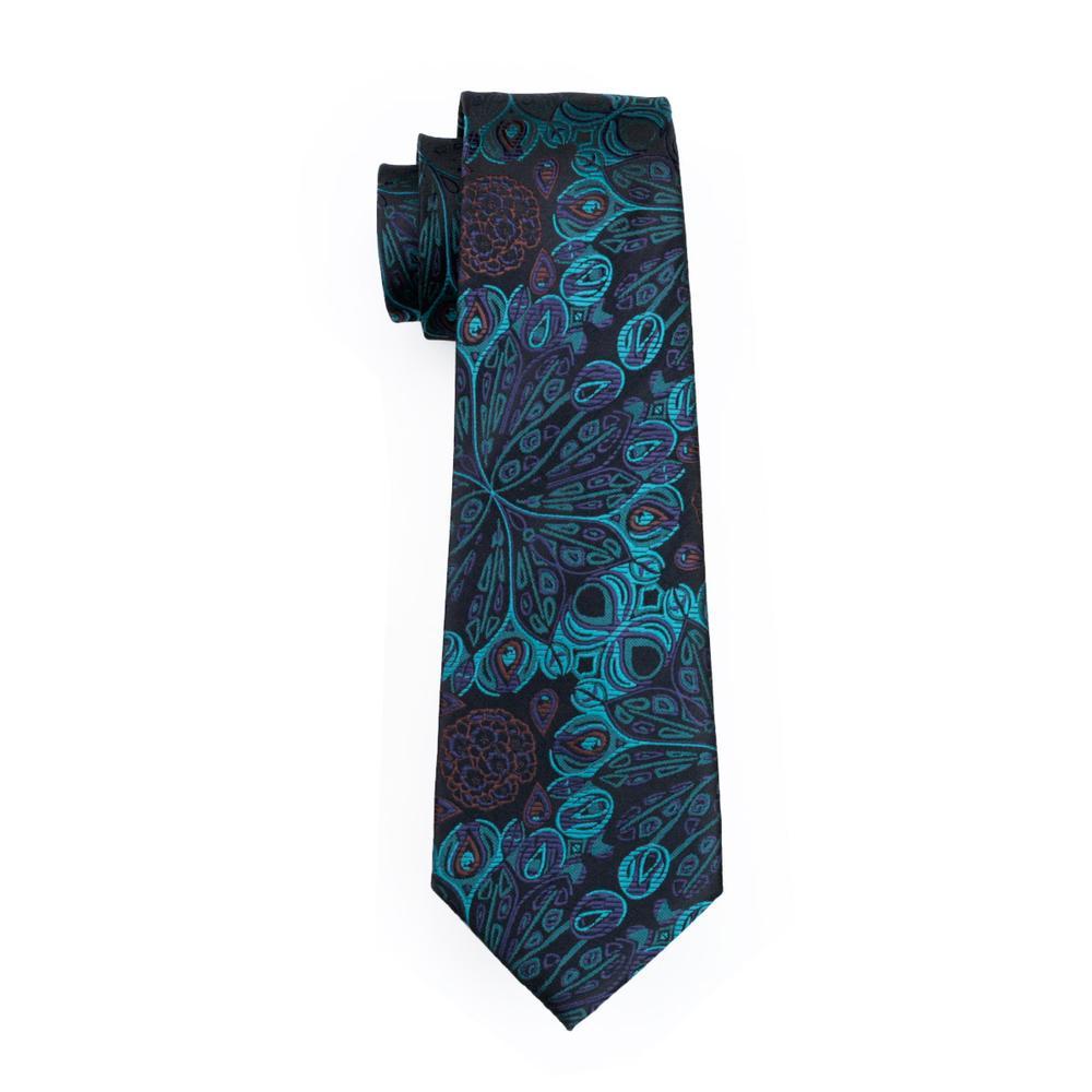Cyan Black Paisley Silk Tie, Pocket Square and Cufflinks Set tie sets - Sophisticated Gentlemen
