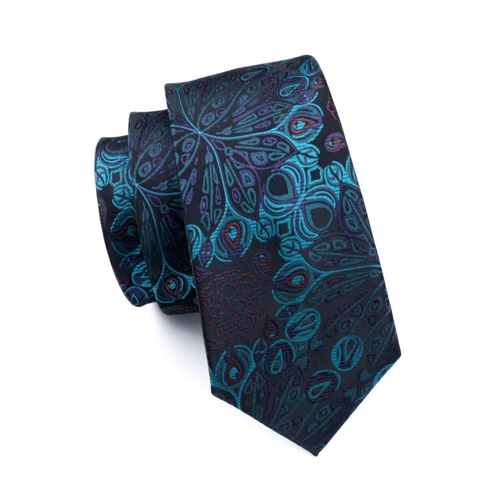 Cyan Black Paisley Silk Tie, Pocket Square and Cufflinks Set tie sets - Sophisticated Gentlemen