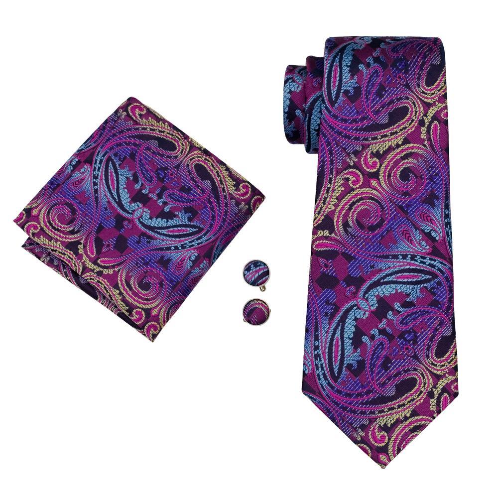 Blue & Purple Paisley Silk Tie, Pocket Square & Cufflinks Set tie sets - Sophisticated Gentlemen