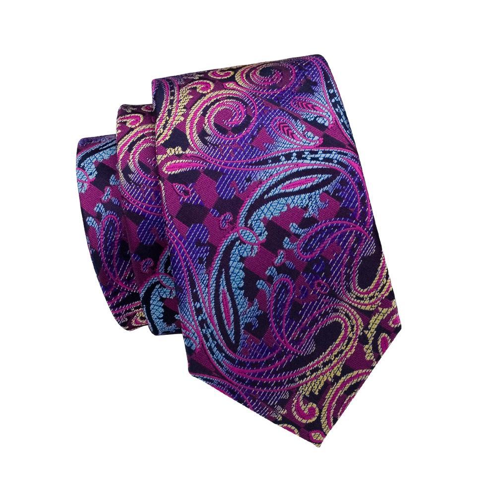 Blue & Purple Paisley Silk Tie, Pocket Square & Cufflinks Set tie sets - Sophisticated Gentlemen