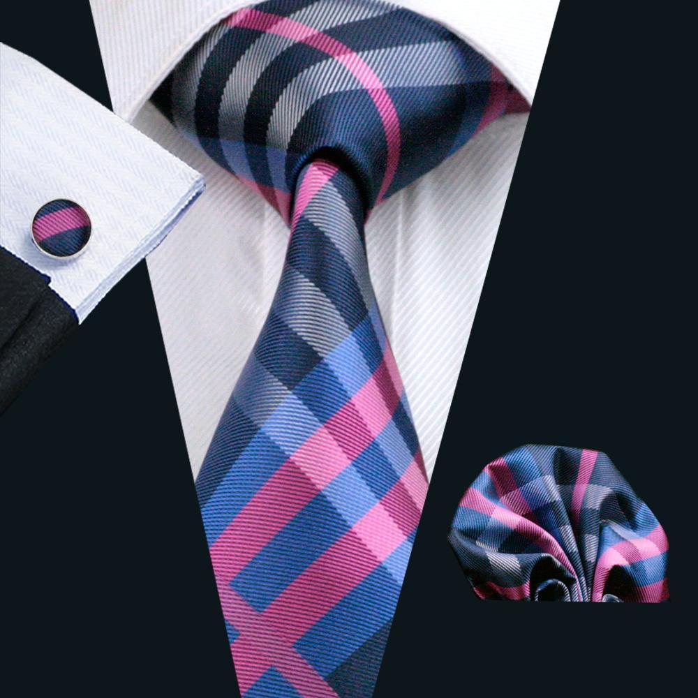 Classic Deep Blue Pink Plaid Tie, Pocket Square and Cufflinks Set tie sets - Sophisticated Gentlemen