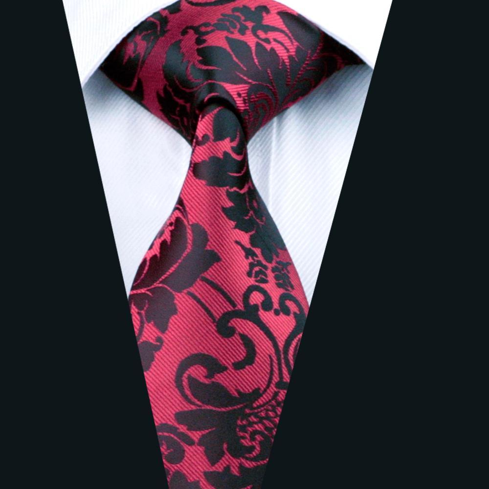 Black Red Floral Tie, Pocket Square and Cufflinks Set tie sets - Sophisticated Gentlemen