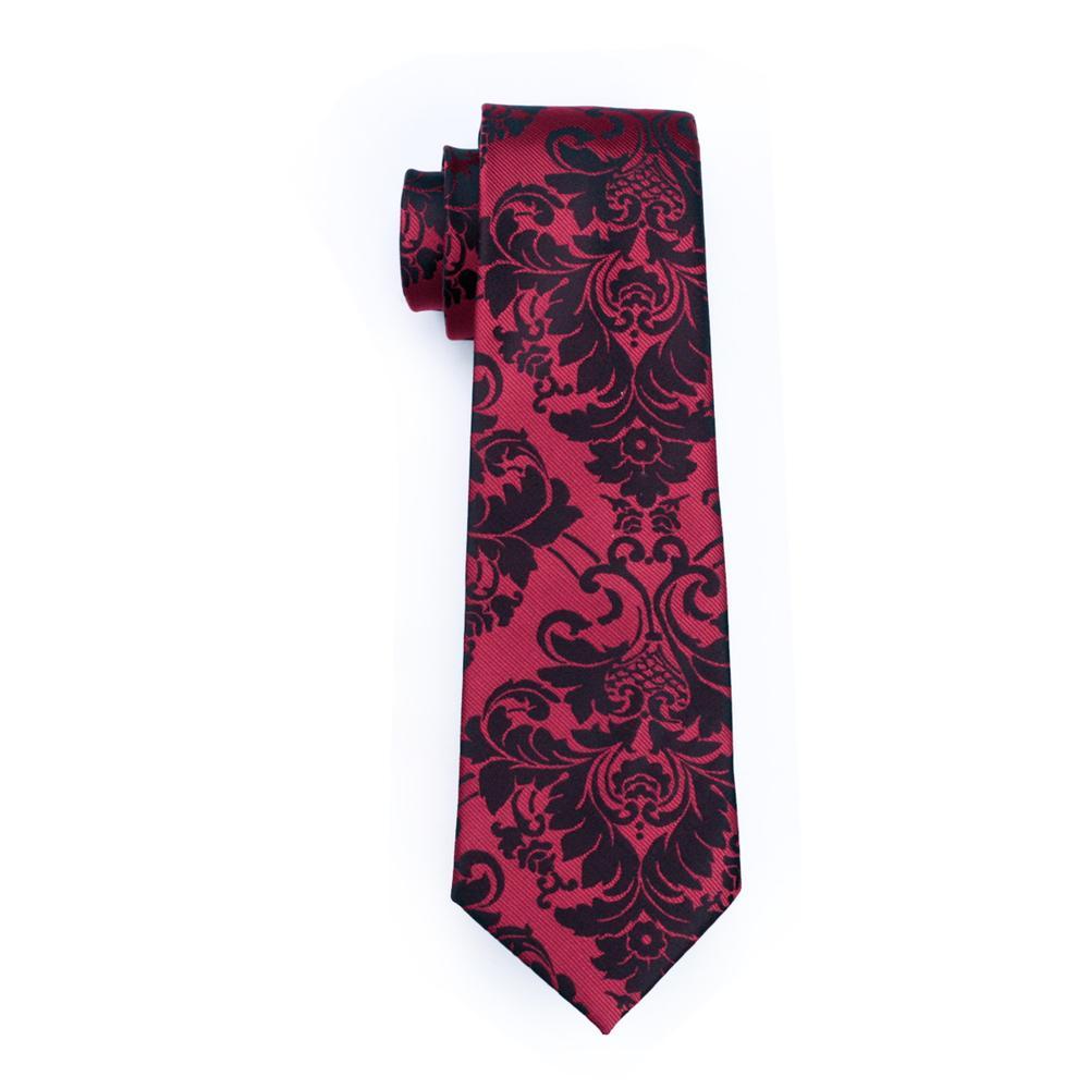 Black Red Floral Tie, Pocket Square and Cufflinks Set tie sets - Sophisticated Gentlemen