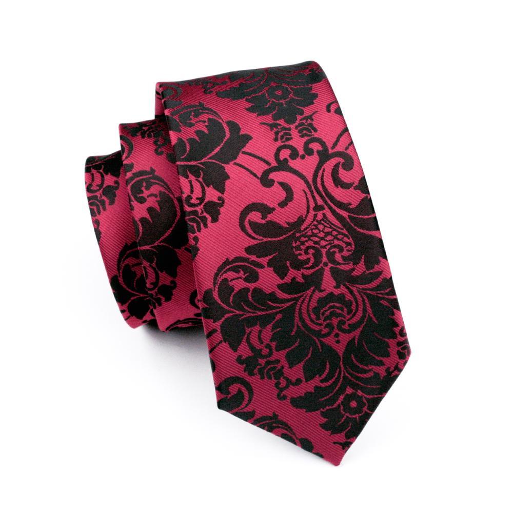 Black Red Floral Tie, Pocket Square and Cufflinks Set tie sets - Sophisticated Gentlemen
