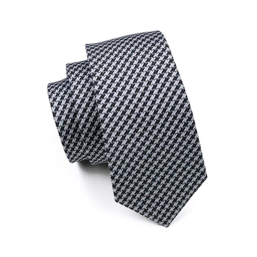 White and Black Houndstooth XL Tie, Pocket Square and Cufflinks tie sets - Sophisticated Gentlemen