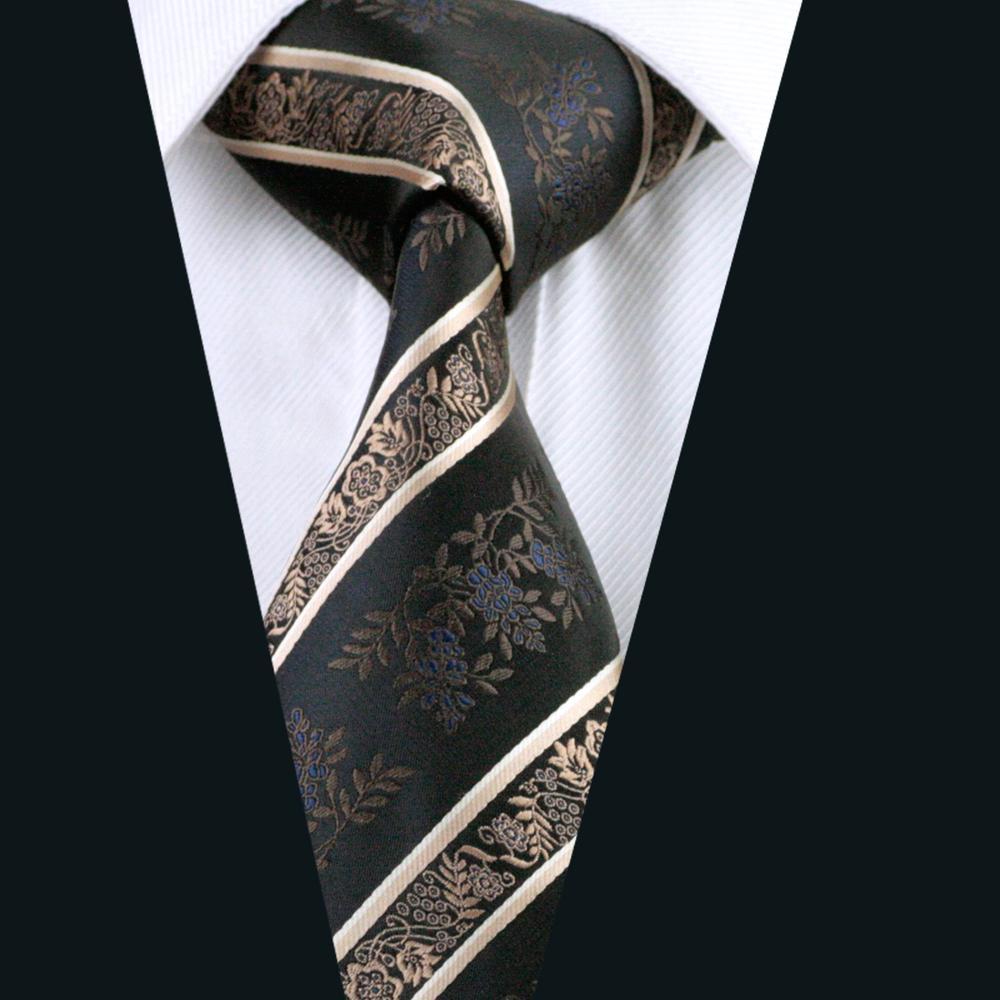 Black Champagne Beige Floral Tie, Pocket Square and Cufflinks Set tie sets - Sophisticated Gentlemen