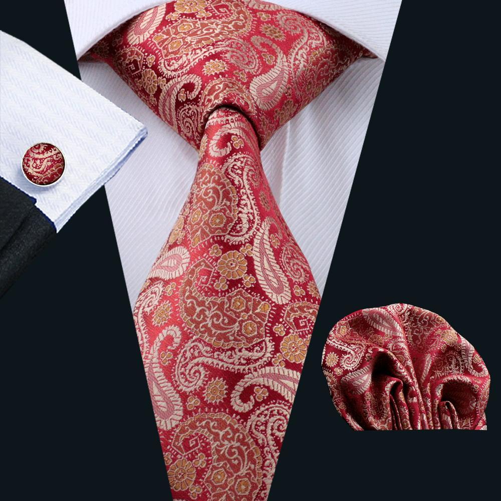 Red Paisley Silk Tie, Pocket Square and Cufflinks Set tie sets - Sophisticated Gentlemen