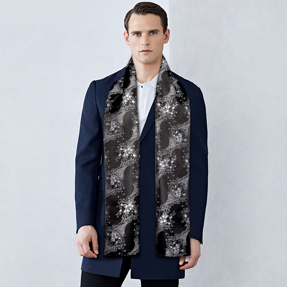 Luxury Black Silver Floral Scarf Scarf - Sophisticated Gentlemen