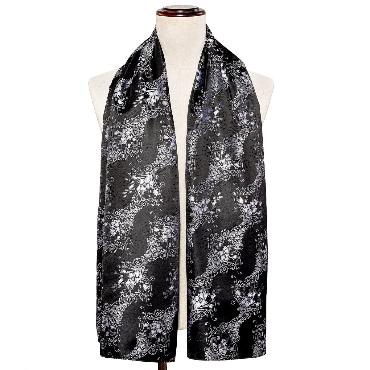 Luxury Black Silver Floral Scarf Scarf - Sophisticated Gentlemen