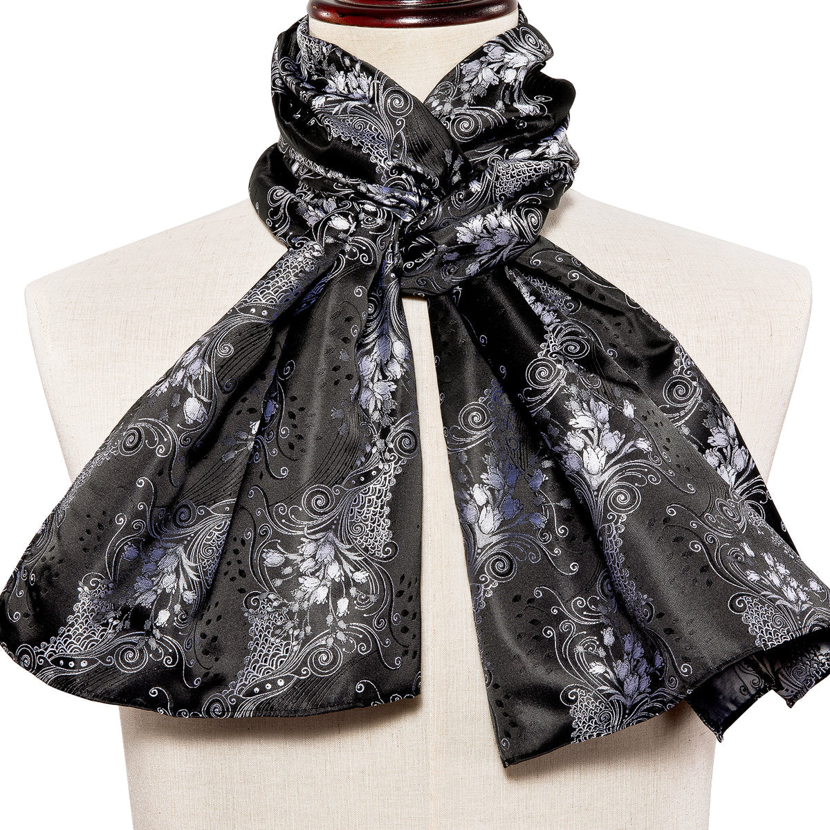 Luxury Black Silver Floral Scarf Scarf - Sophisticated Gentlemen