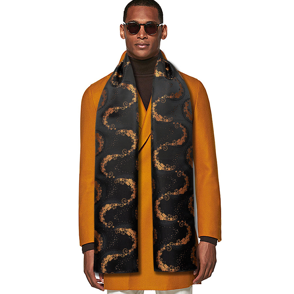 Luxury Purple Black Floral Silk Scarf Scarf - Sophisticated Gentlemen
