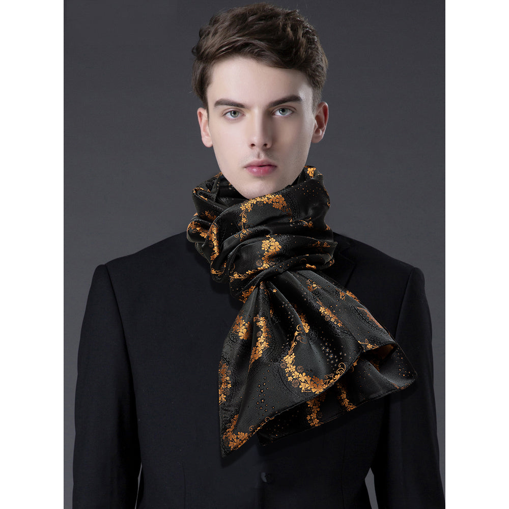 Luxury Purple Black Floral Silk Scarf Scarf - Sophisticated Gentlemen