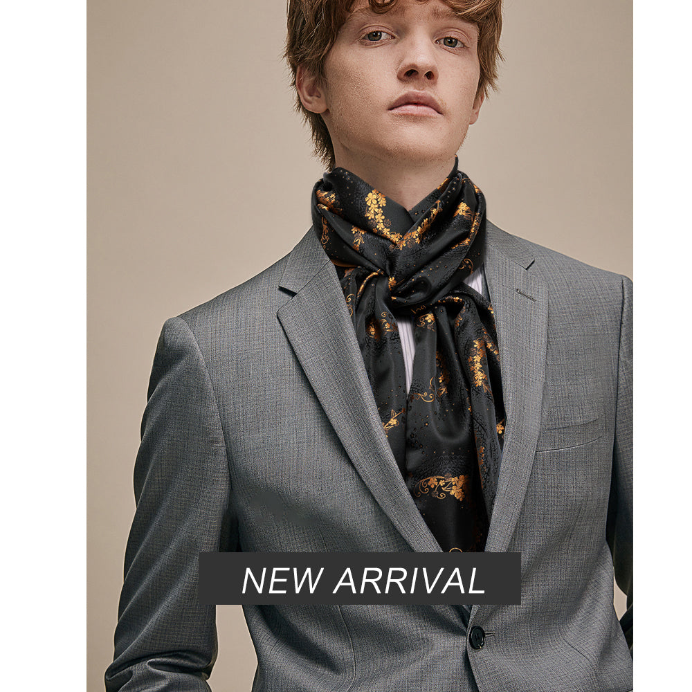 Luxury Purple Black Floral Silk Scarf Scarf - Sophisticated Gentlemen