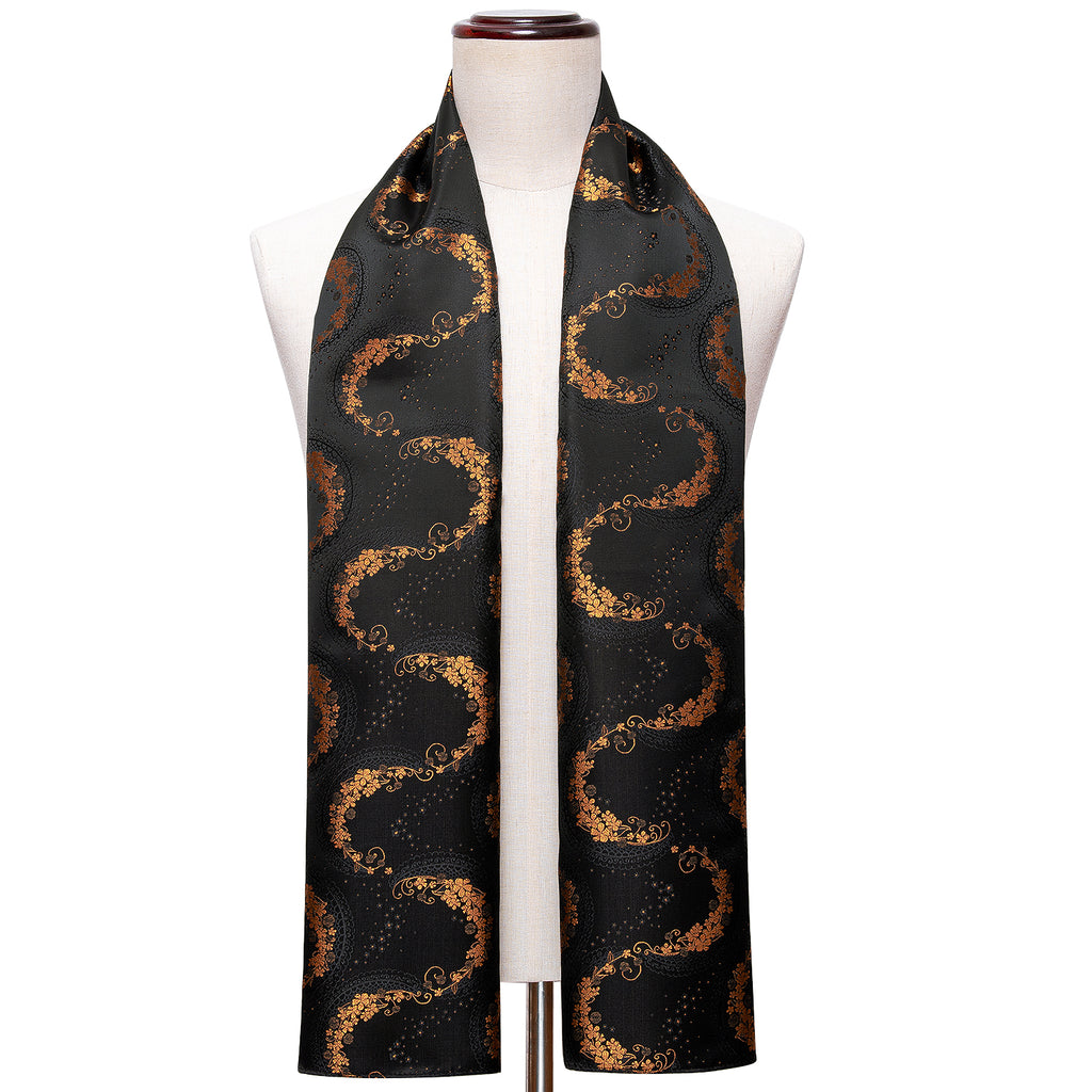 Luxury Purple Black Floral Silk Scarf Scarf - Sophisticated Gentlemen