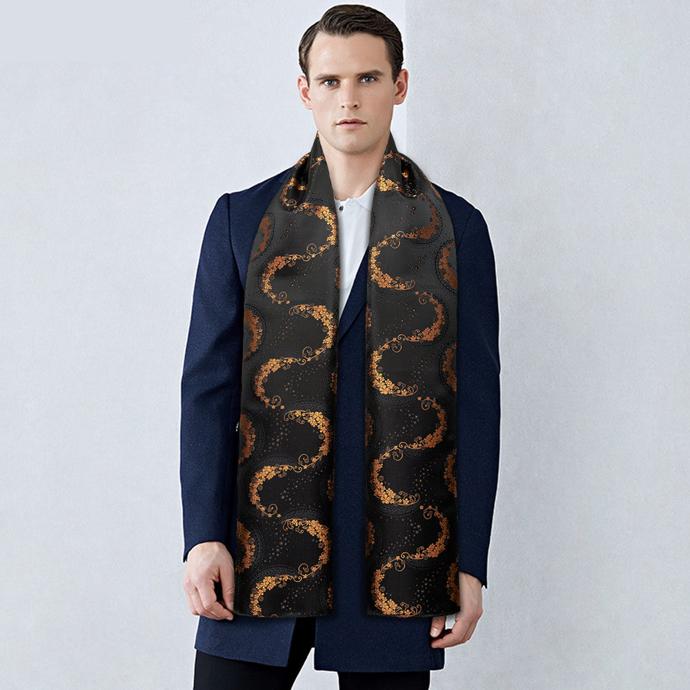Luxury Purple Black Floral Silk Scarf Scarf - Sophisticated Gentlemen