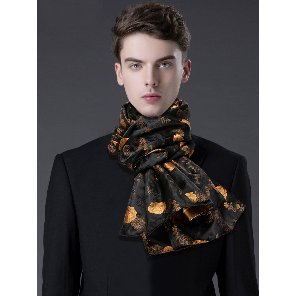 Luxury Black Yellow Floral Scarf Scarf - Sophisticated Gentlemen