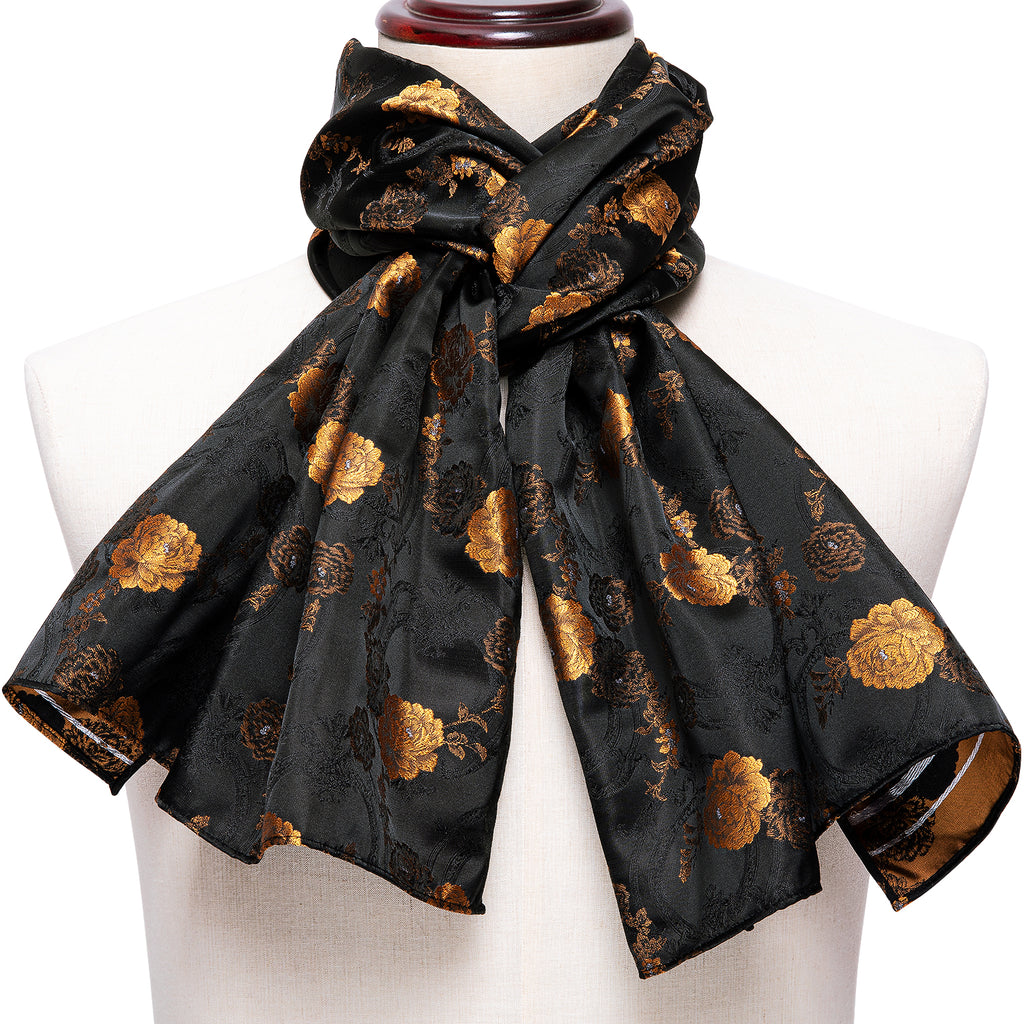 Luxury Black Yellow Floral Scarf Scarf - Sophisticated Gentlemen