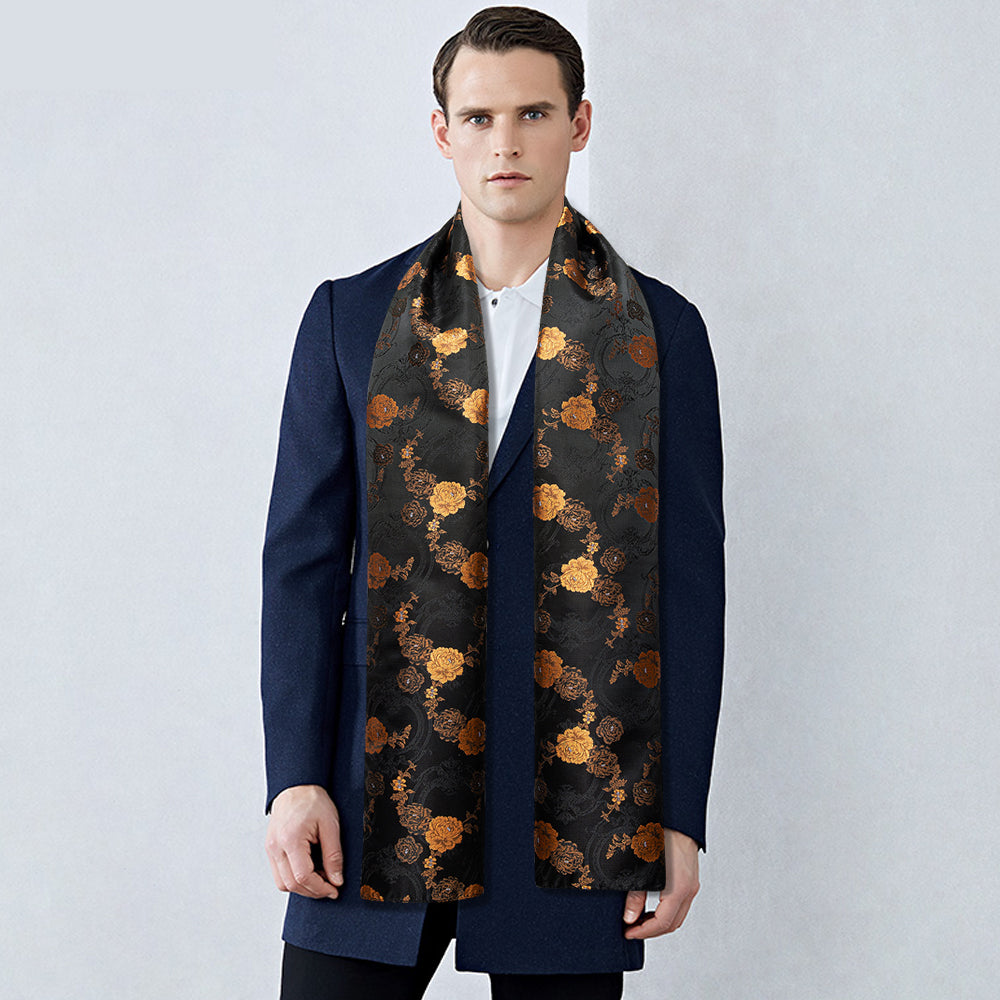 Luxury Black Yellow Floral Scarf Scarf - Sophisticated Gentlemen