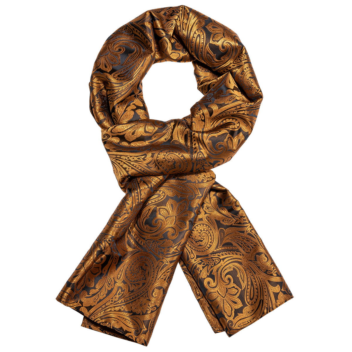 Luxury Gold Black Floral Silk Scarf Scarf - Sophisticated Gentlemen