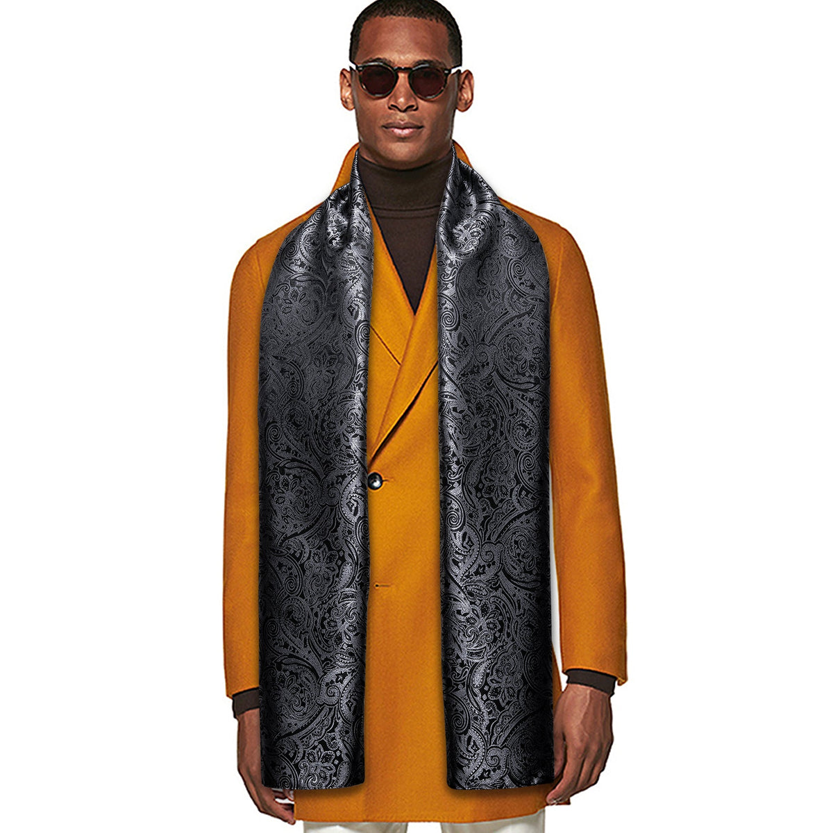 Luxury Black Silver Floral Scarf Scarf - Sophisticated Gentlemen