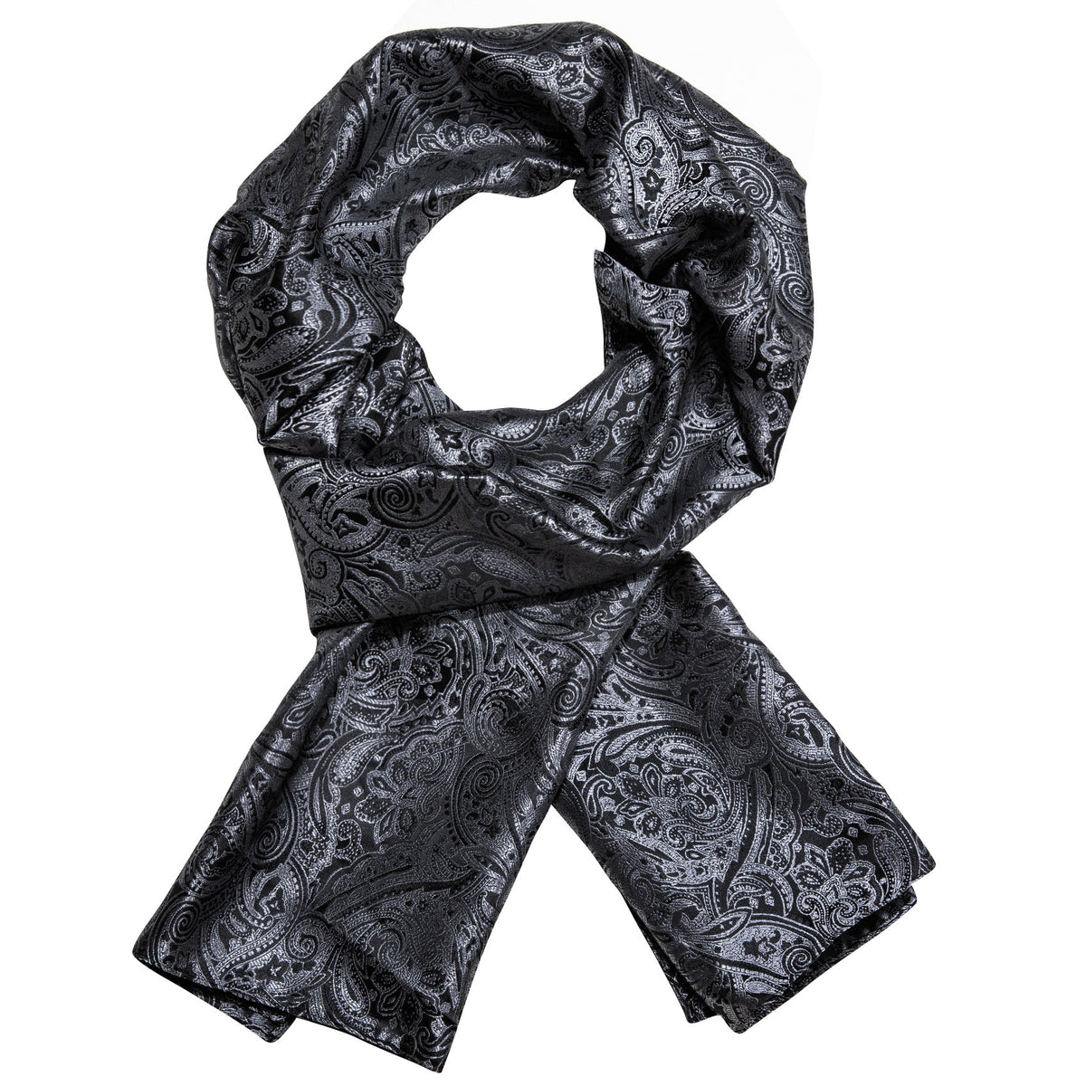 Luxury Black Silver Floral Scarf Scarf - Sophisticated Gentlemen